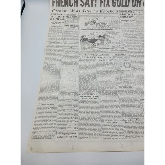 1933 Chicago Tribune Boxing Primo Carnera Wins Title French Fix Gold Navy Policy - Picture 3 of 14